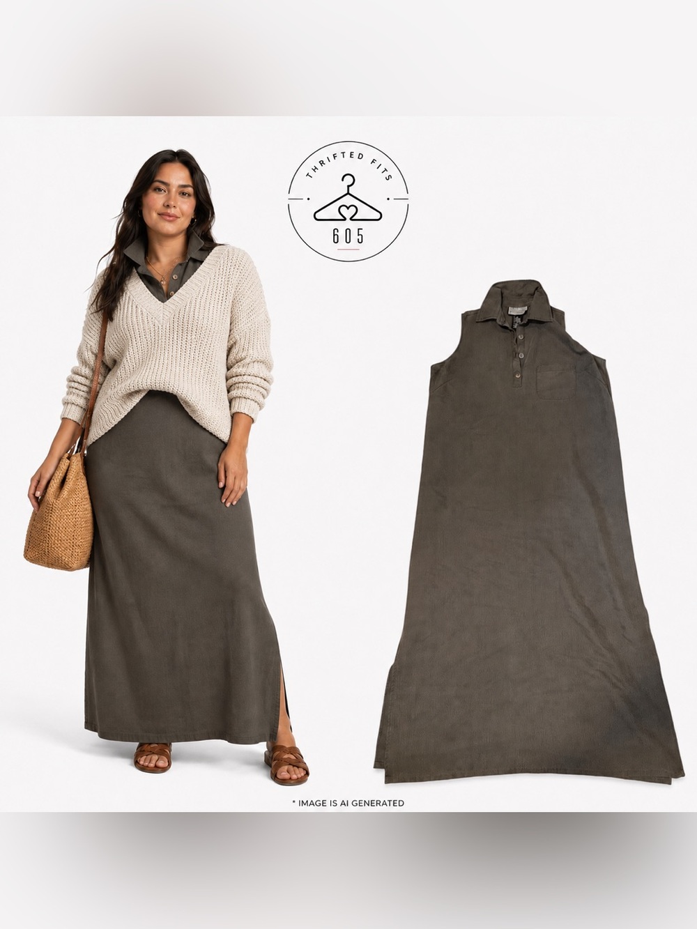 Sleeveless Polo Maxi Dress in Dark Charcoal/Olive